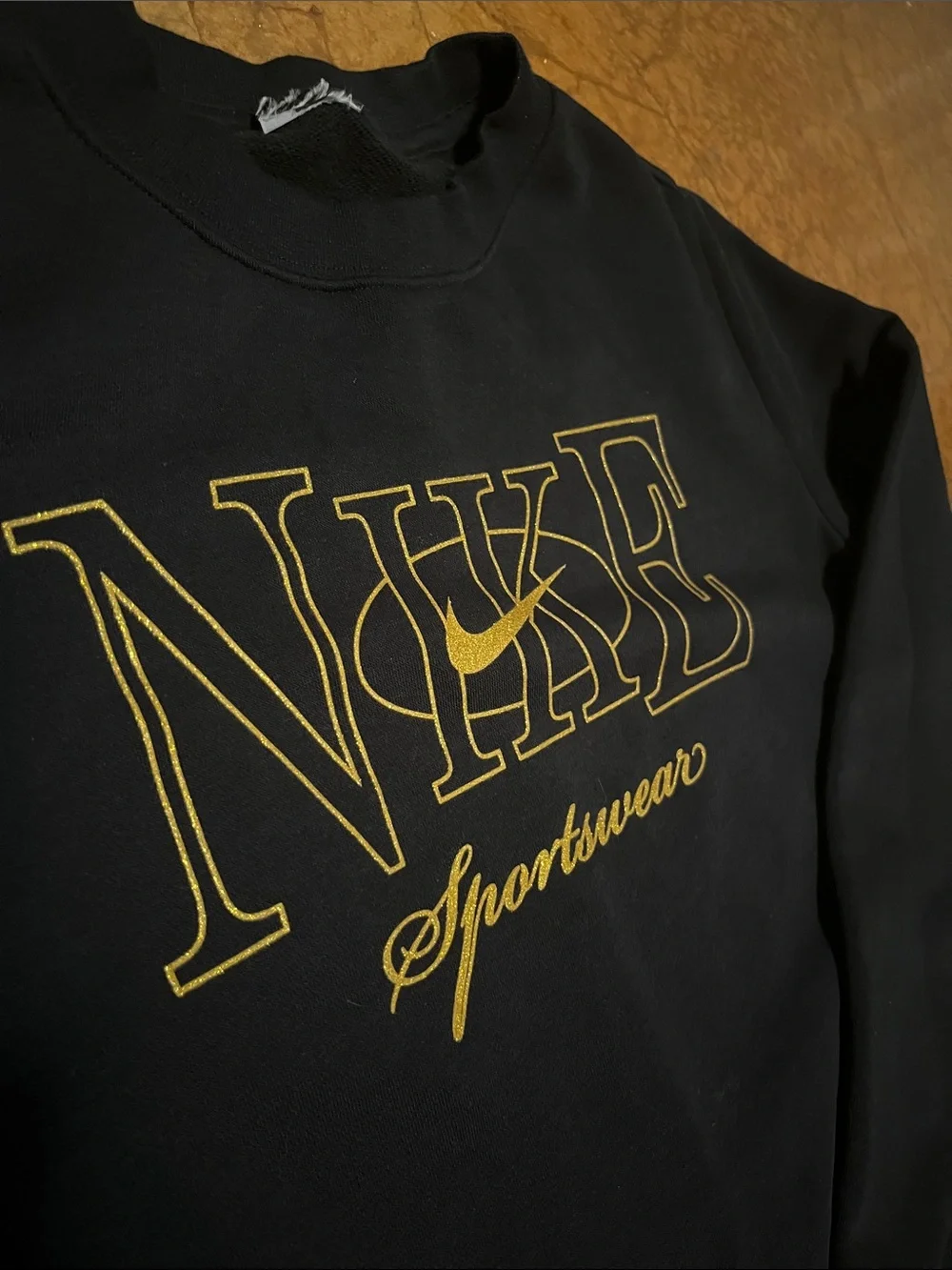 Nike Black Sweatshirt with Gold Script Logo Womens Sz Med